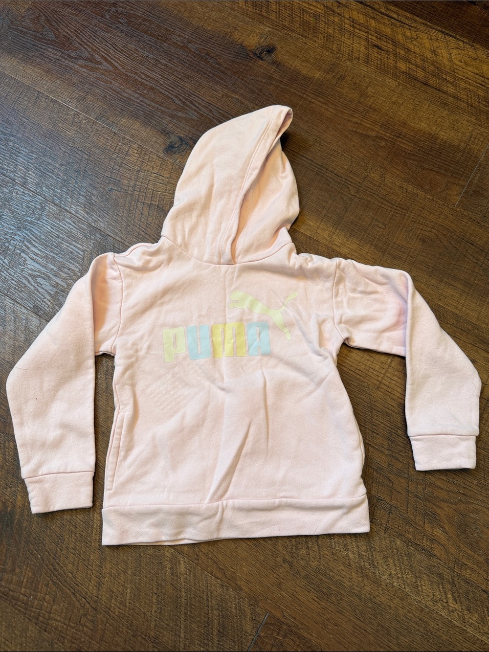 Puma Pastel Pink Kids Hoodie with Multicolor Logo